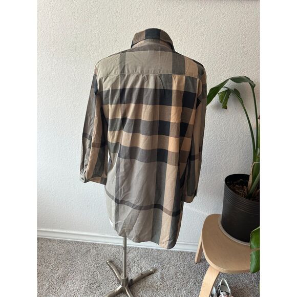 Burberry Brit Plaid Print Mock Neck Button-Up Top - Picture 3 of 8